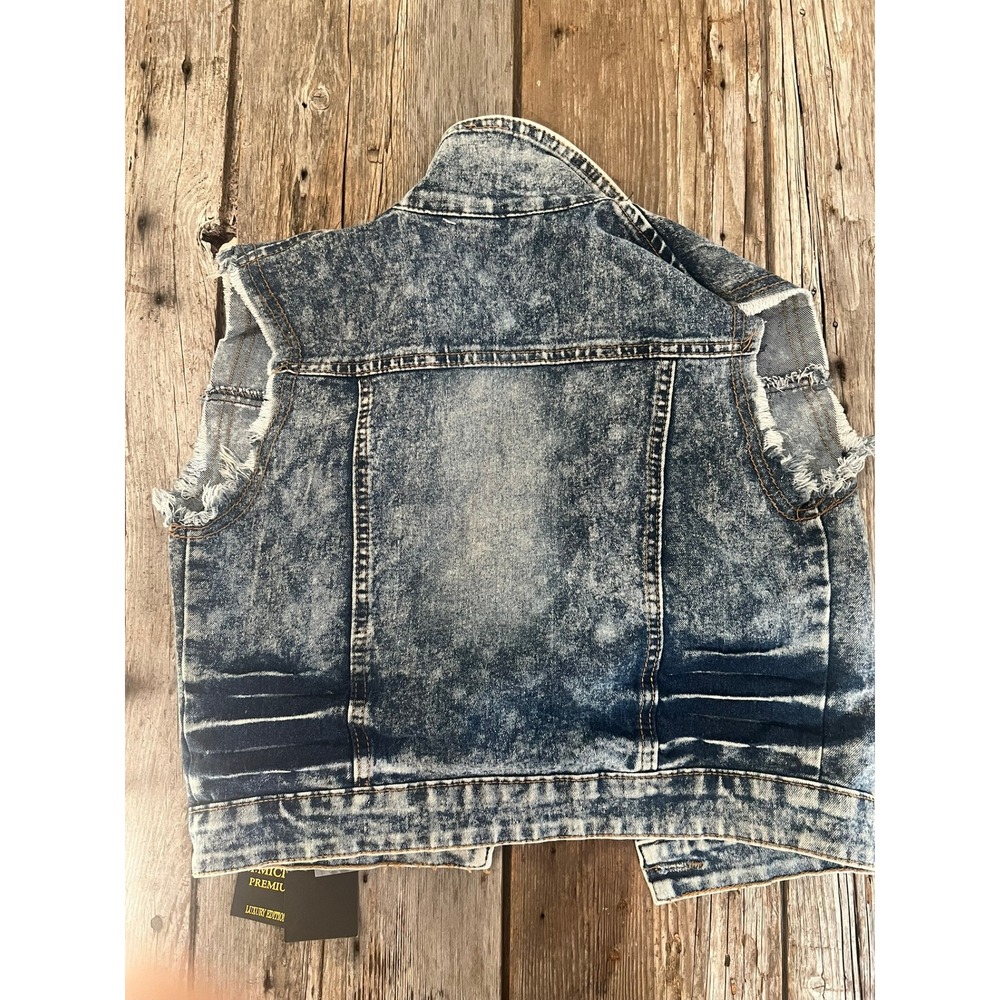 M. Michel Premium Acid Wash Denim Vest Rhinestone Studded Blue MM-JAK-879 M - Picture 5 of 5